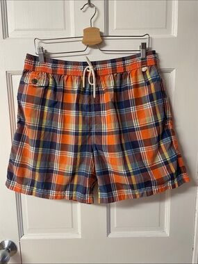 Polo Ralph Lauren Swim Trunks Men’s size  XXL Orange&Blue Plaid Beach Surf